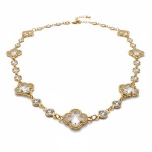 30" Gold Toned Clover Diamond CZ Layering Long Statement Necklace